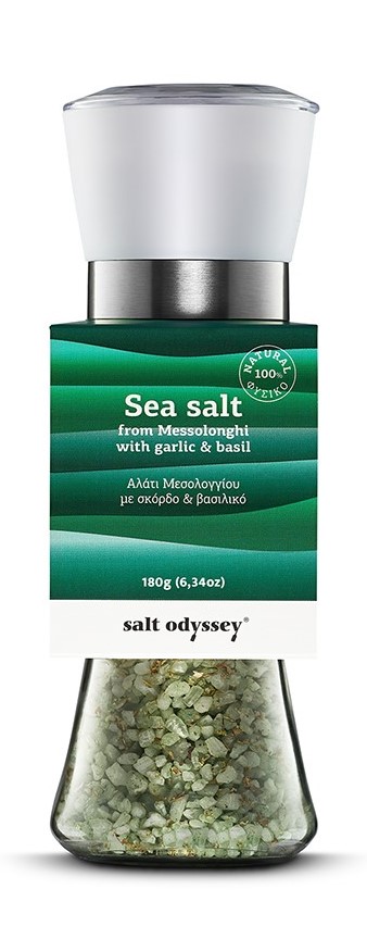 SEA SALT FROM MESSOLONGHI WITH GARLIC AND BASIL 180gr 